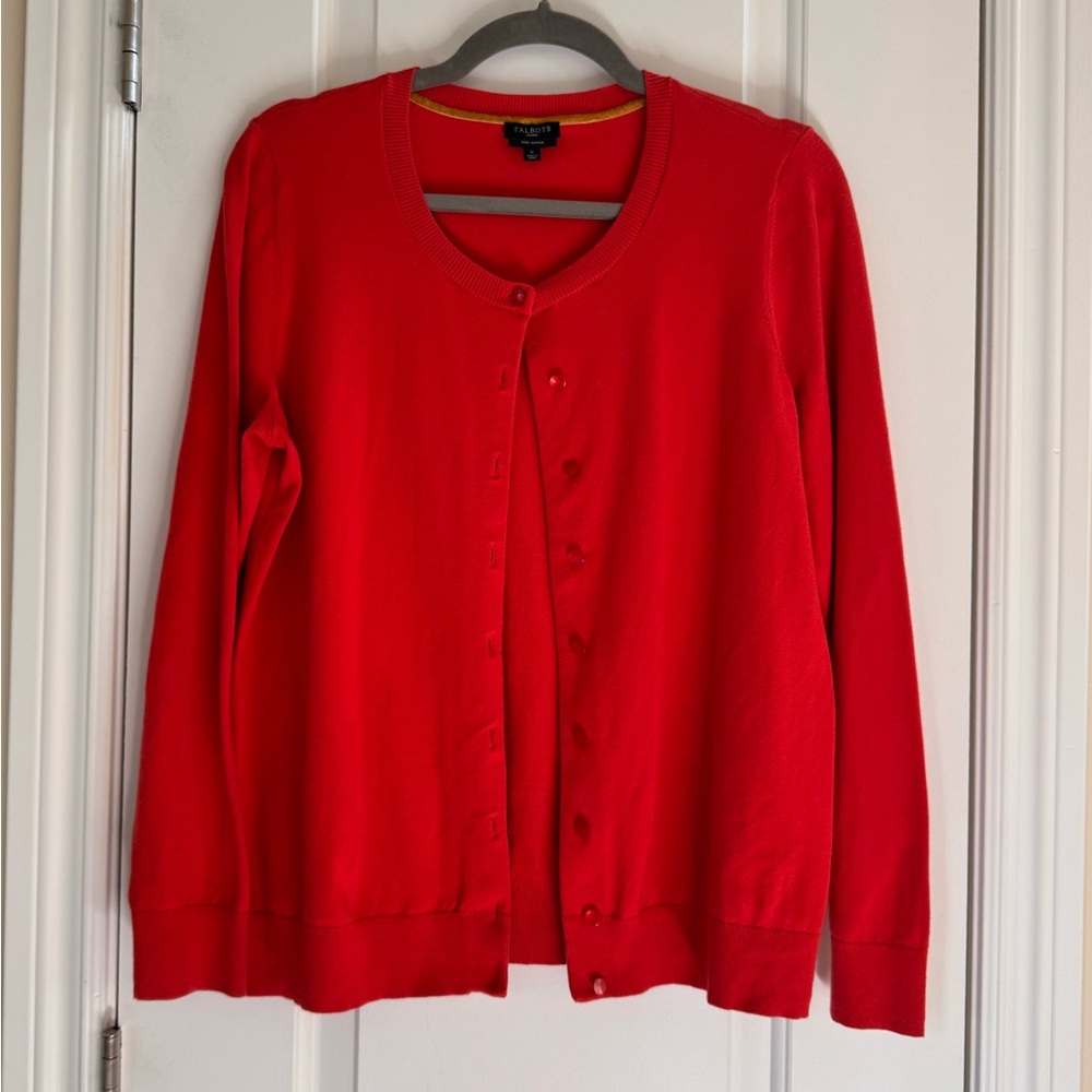 Talbots Bright Red Button-Front Cardigan